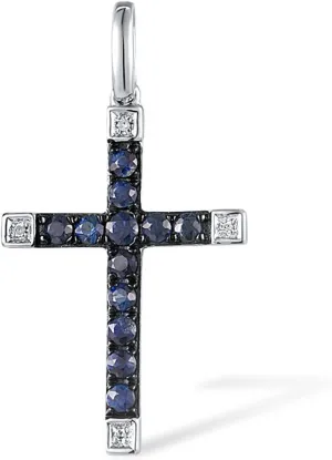 Santuzza 10K Solid Gold Gemstone Genuine Diamond Dainty Cross Pendant Without Chain for Women