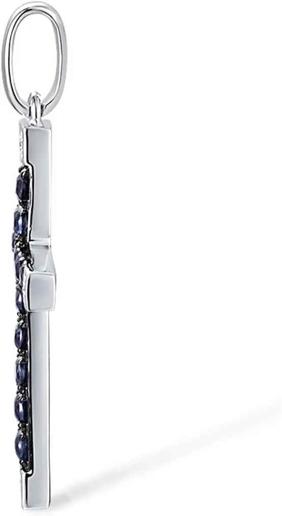 Santuzza 10K Solid Gold Gemstone Genuine Diamond Dainty Cross Pendant Without Chain for Women