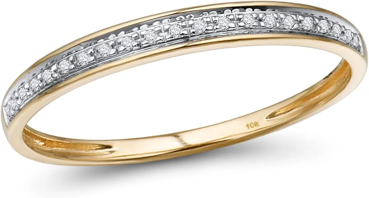 Santuzza 10K Solid Gold Genuine Diamond Dainty Stacking Band Ring for Women