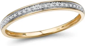 Santuzza 10K Solid Gold Genuine Diamond Dainty Stacking Band Ring for Women