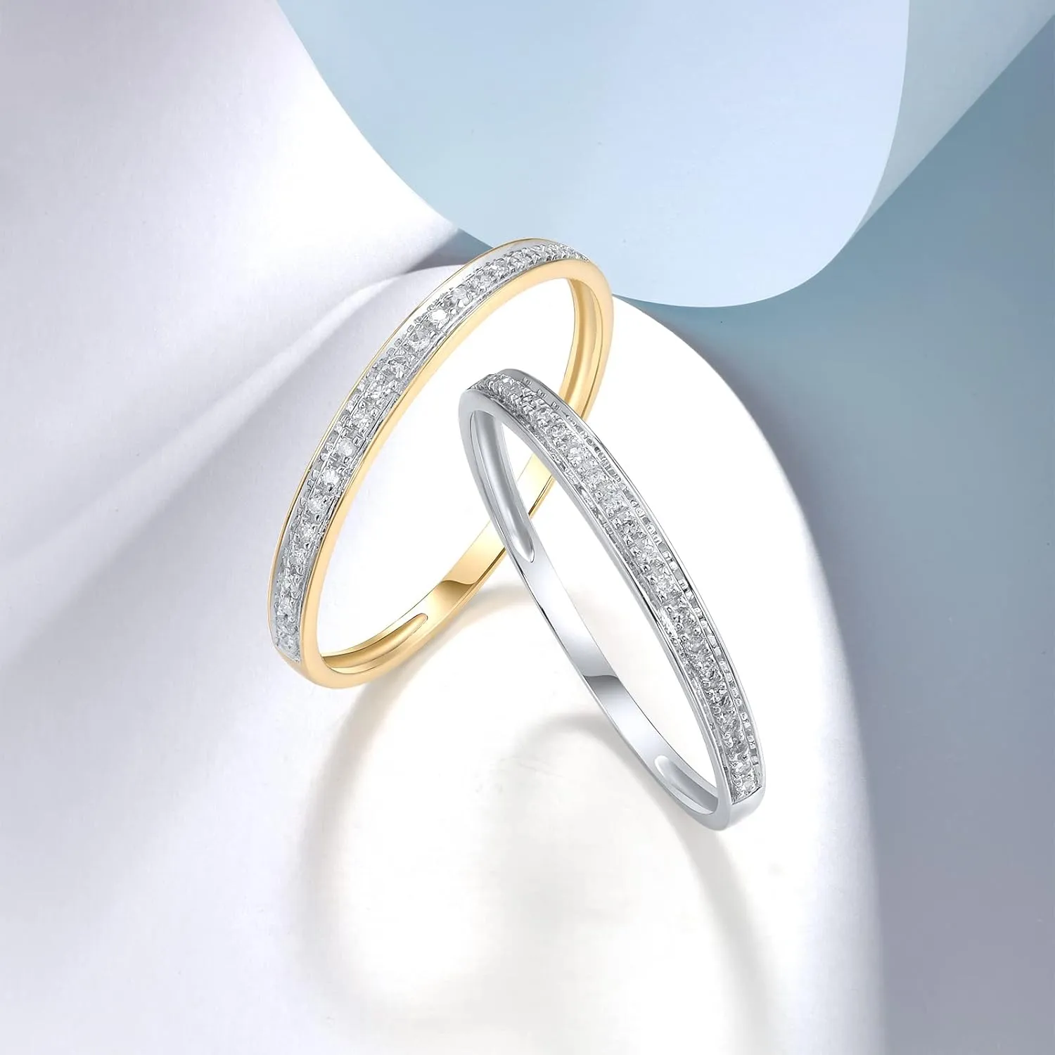 Santuzza 10K Solid Gold Genuine Diamond Dainty Stacking Band Ring for Women