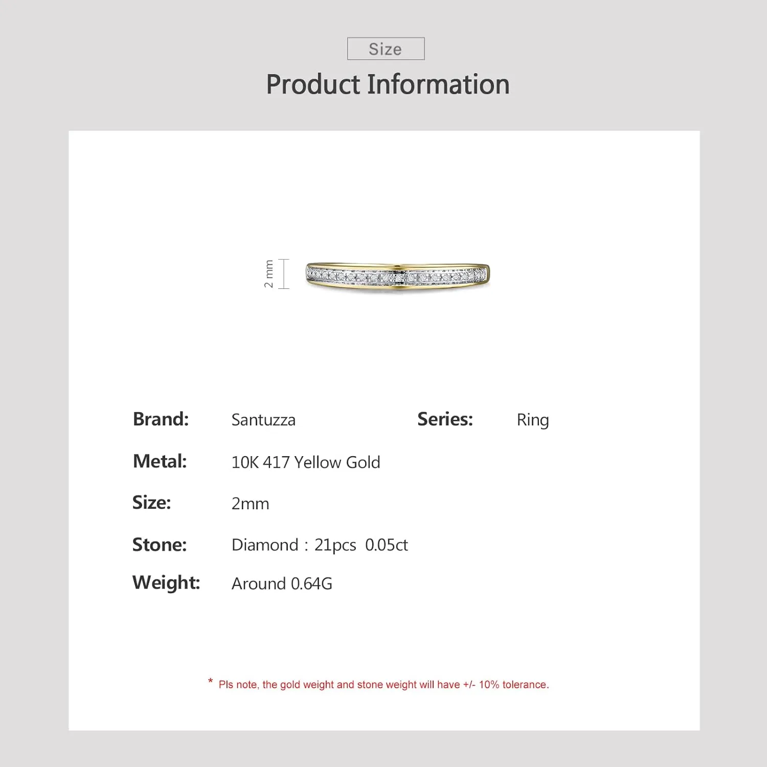 Santuzza 10K Solid Gold Genuine Diamond Dainty Stacking Band Ring for Women