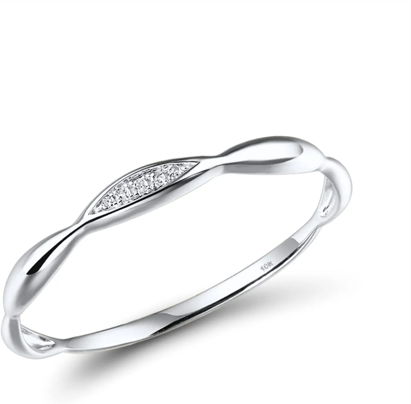 Santuzza 10K Solid Gold Genuine Diamond Dainty Twisted Stacking Ring for Women
