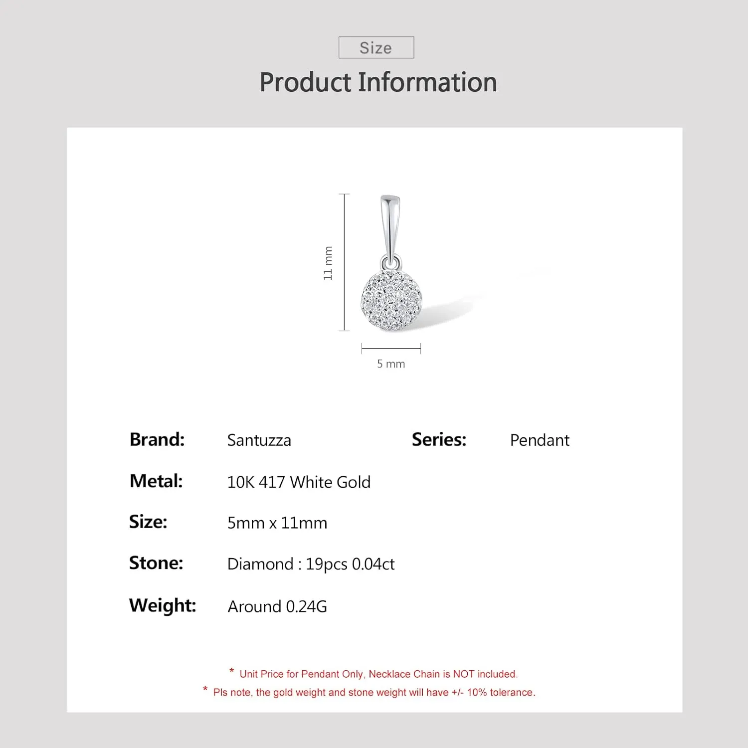 Santuzza 10K Solid Gold Genuine Diamond Simple Dainty Pendant Without Chain for Women