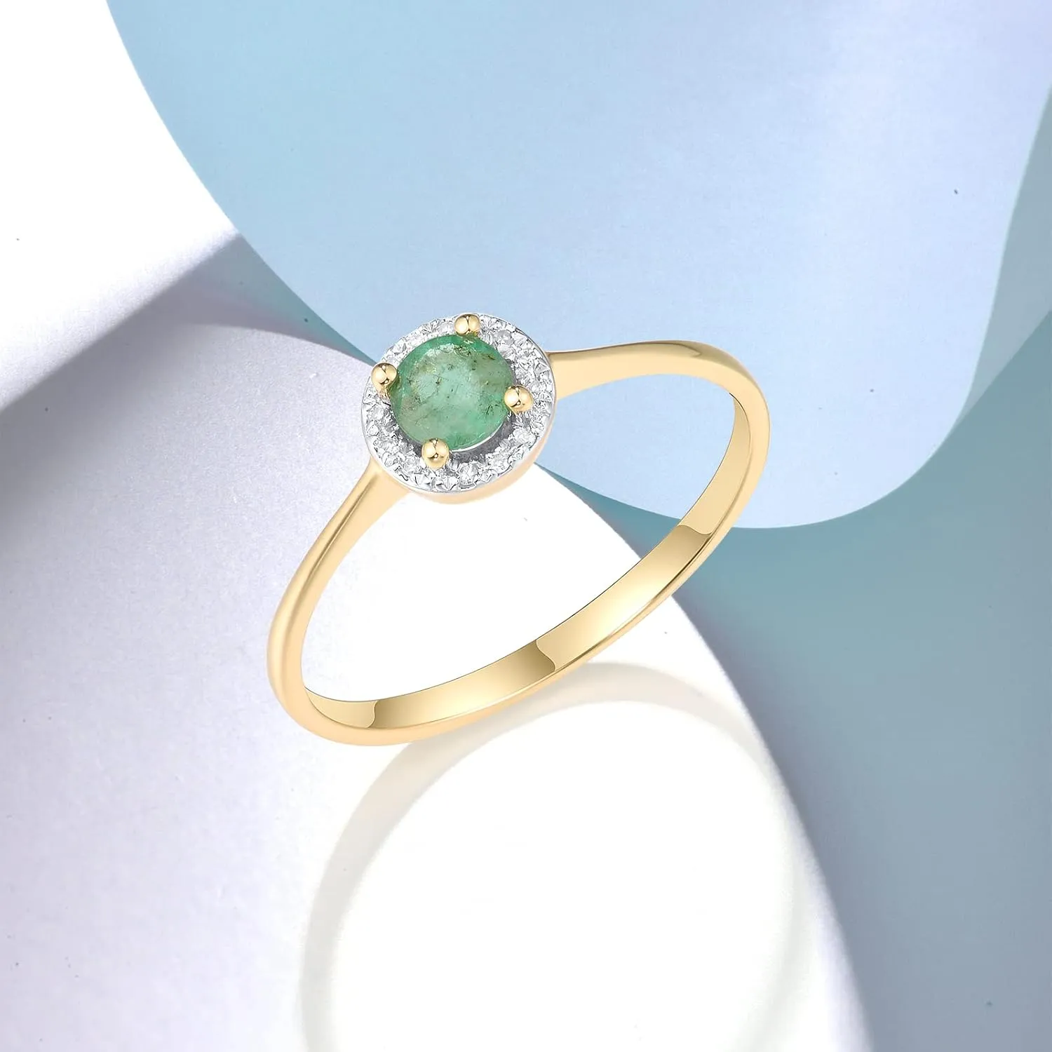 Santuzza 10K Solid Gold Solitaire Gemstone Genuine Diamond Dainty Ring for Women