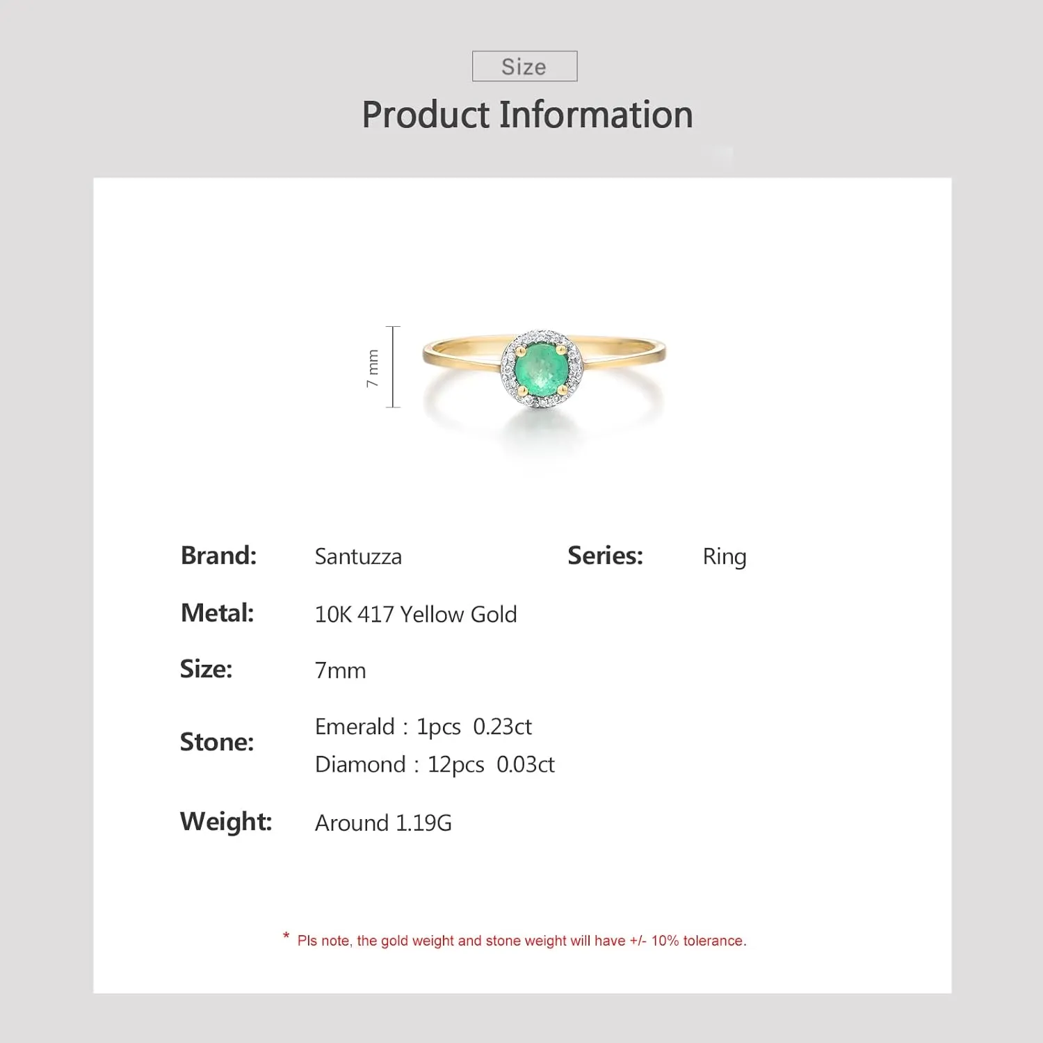 Santuzza 10K Solid Gold Solitaire Gemstone Genuine Diamond Dainty Ring for Women