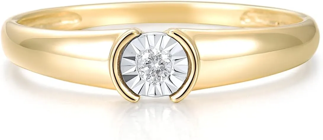 Santuzza 10K Solid Gold Solitaire Miracle Plate Genuine Diamond Ring for Women