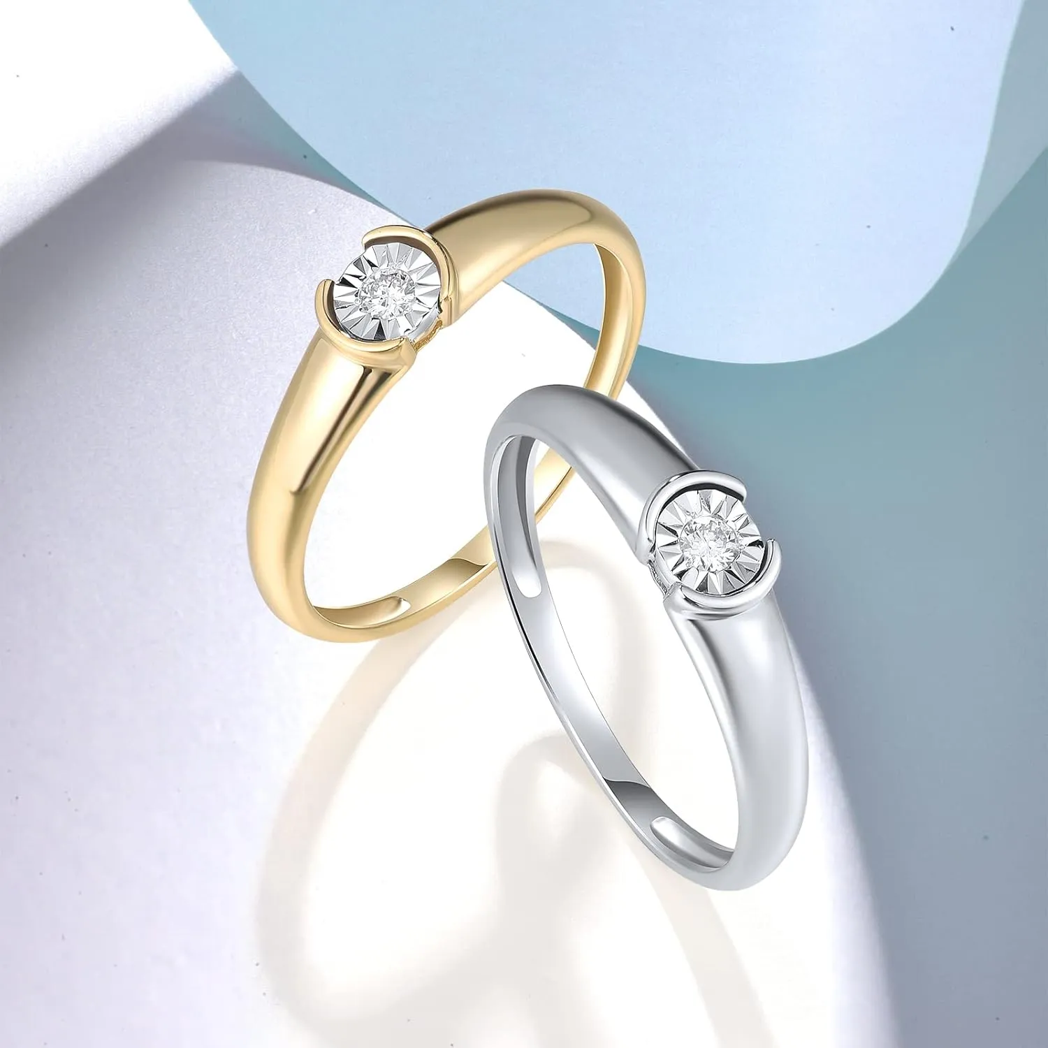 Santuzza 10K Solid Gold Solitaire Miracle Plate Genuine Diamond Ring for Women