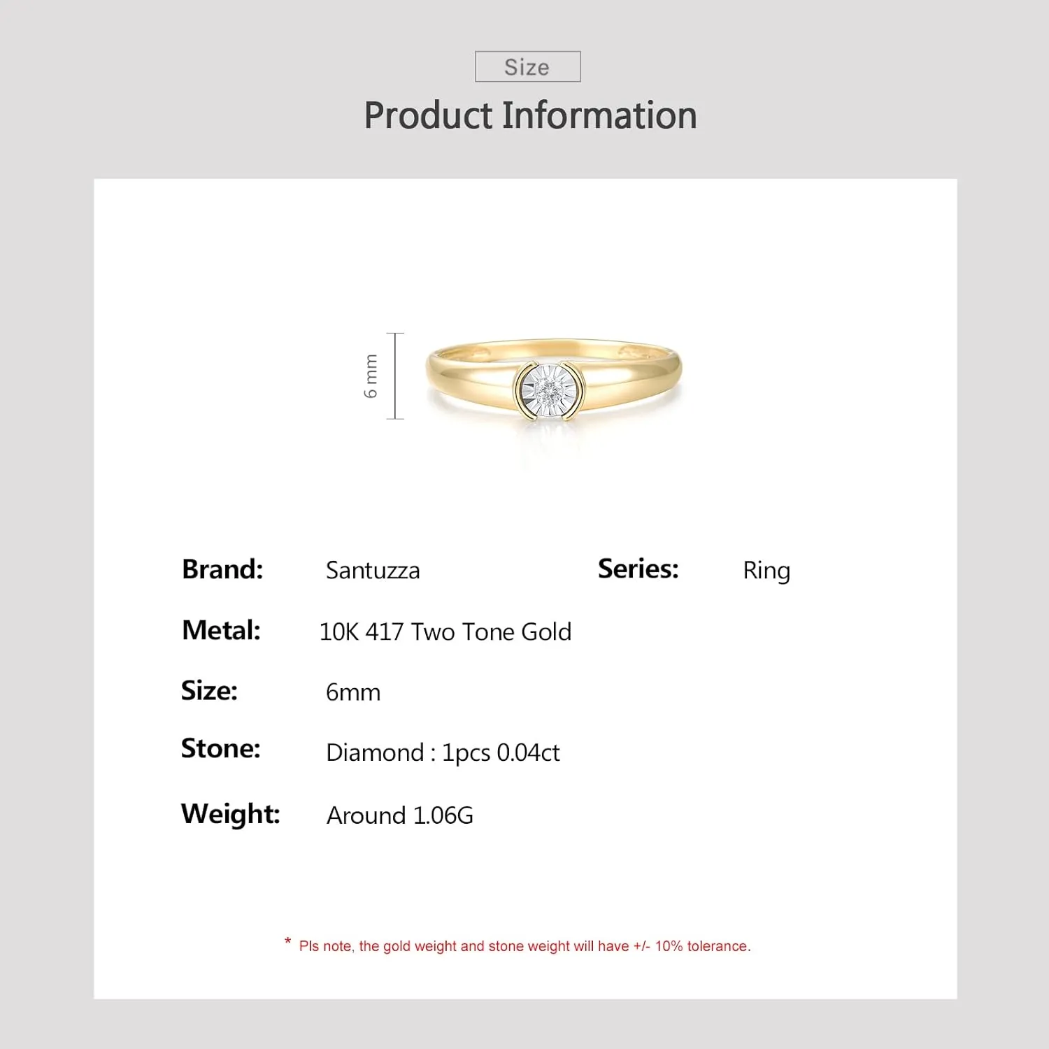 Santuzza 10K Solid Gold Solitaire Miracle Plate Genuine Diamond Ring for Women
