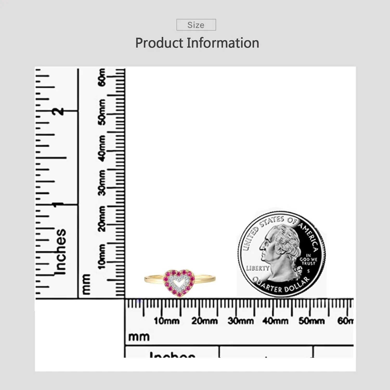 Santuzza 10K Yellow Solid Gold Pink & White Love Heart Genuine Diamond Ruby Simple for Women