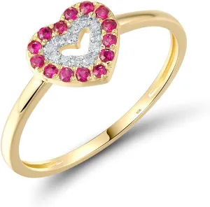 Santuzza 10K Yellow Solid Gold Pink & White Love Heart Genuine Diamond Ruby Simple for Women