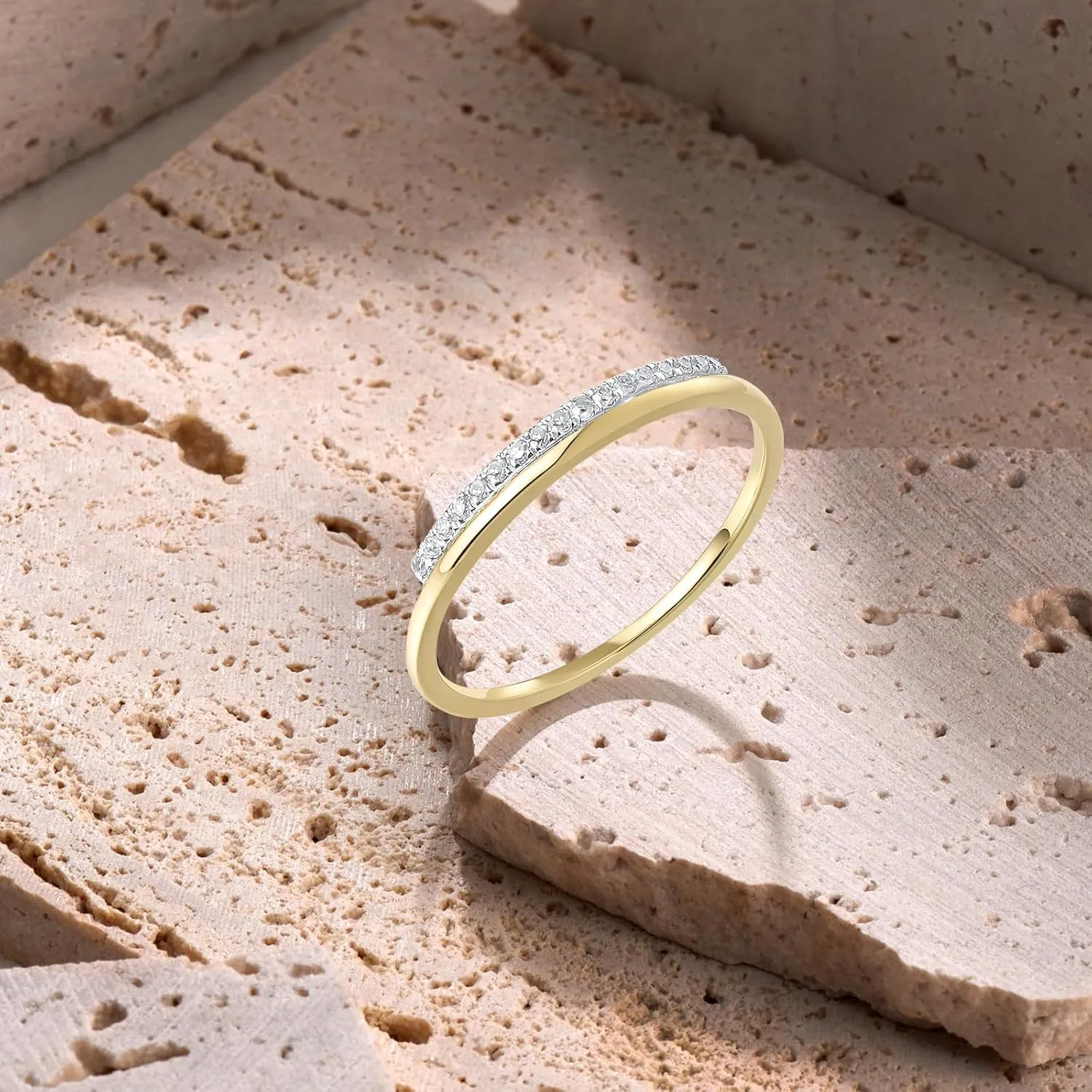 Santuzza 10K Yellow Solid Gold Row Genuine Diamond Dainty Ring for Women