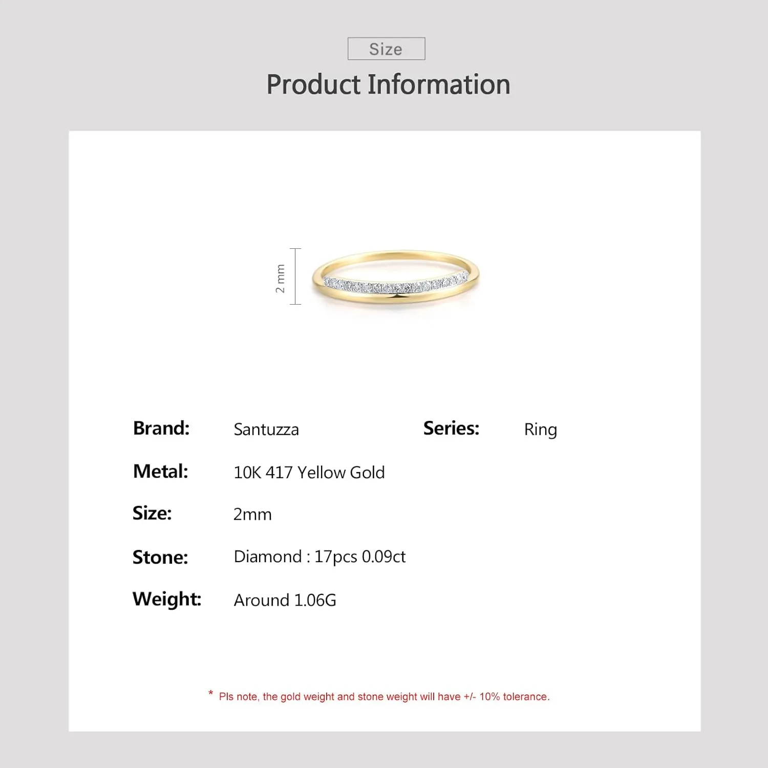Santuzza 10K Yellow Solid Gold Row Genuine Diamond Dainty Ring for Women