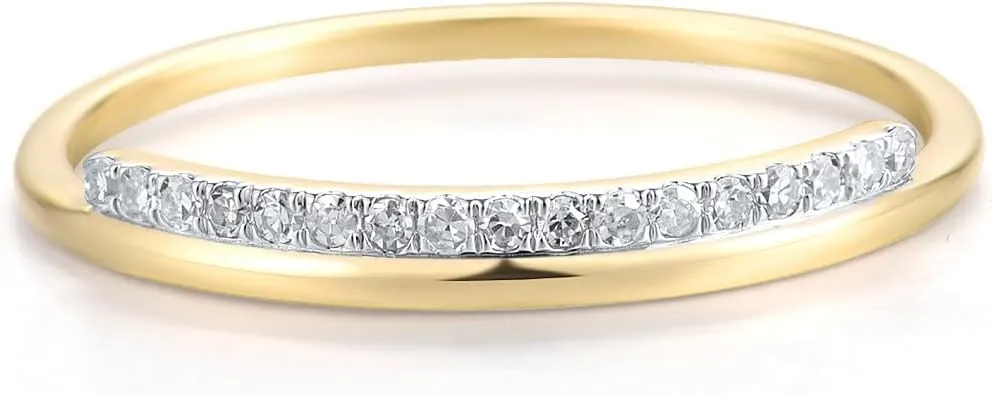 Santuzza 10K Yellow Solid Gold Row Genuine Diamond Dainty Ring for Women
