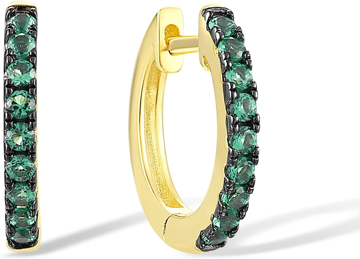 Santuzza 925 Sterling Silver Huggie Hoop Earrings Cubic Zirconia Small Cuff Pierced Earring