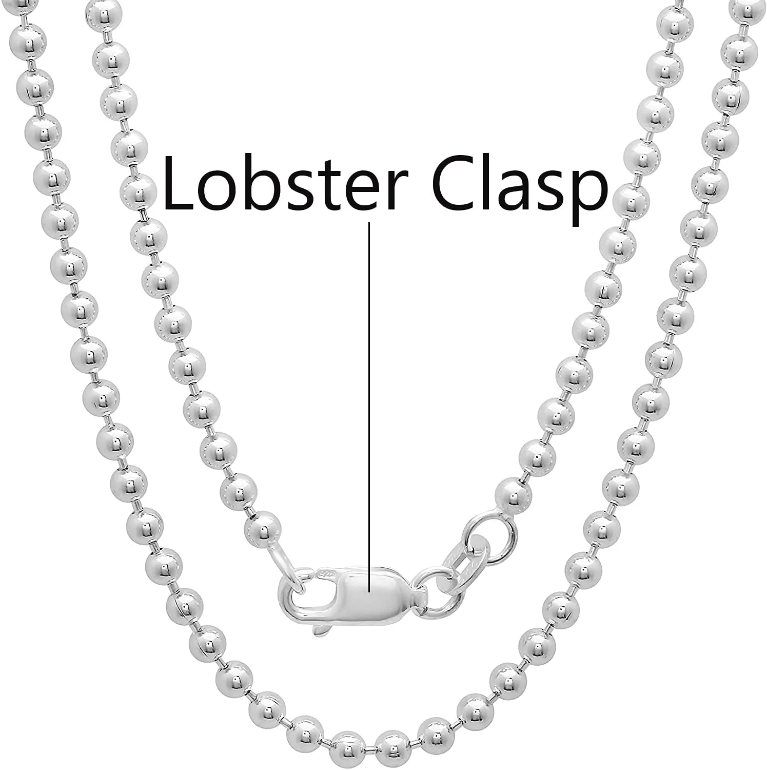 Savlano 925 Sterling Silver Italian Solid Bead Ball Dog Tag Chain Necklace Comes With Gift Box for Women & Men - Made in Italy