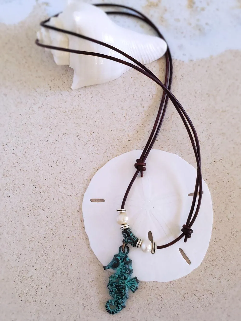 Seahorse Pendant Necklace- Antique Copper & Leather