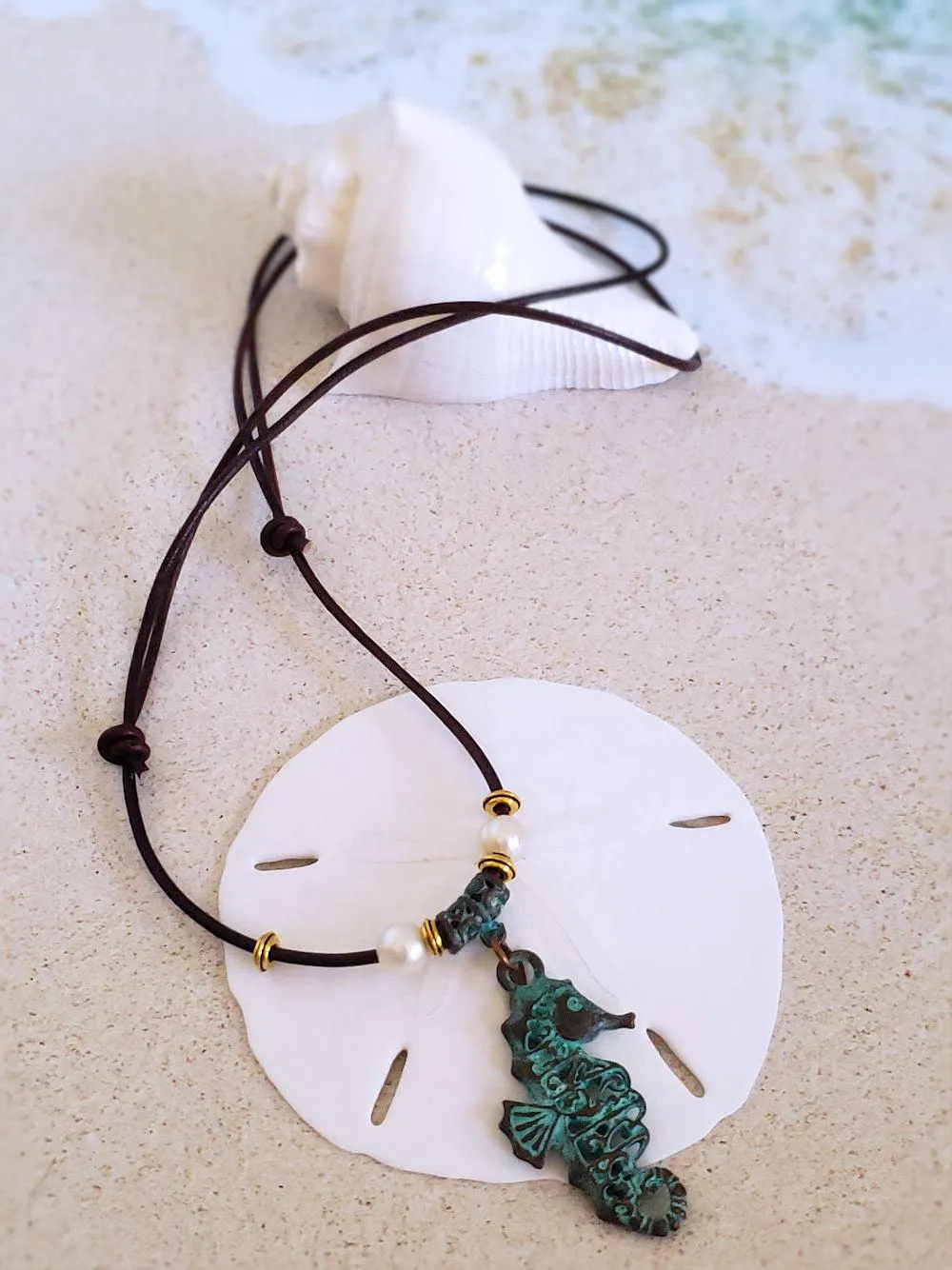 Seahorse Pendant Necklace- Antique Copper & Leather