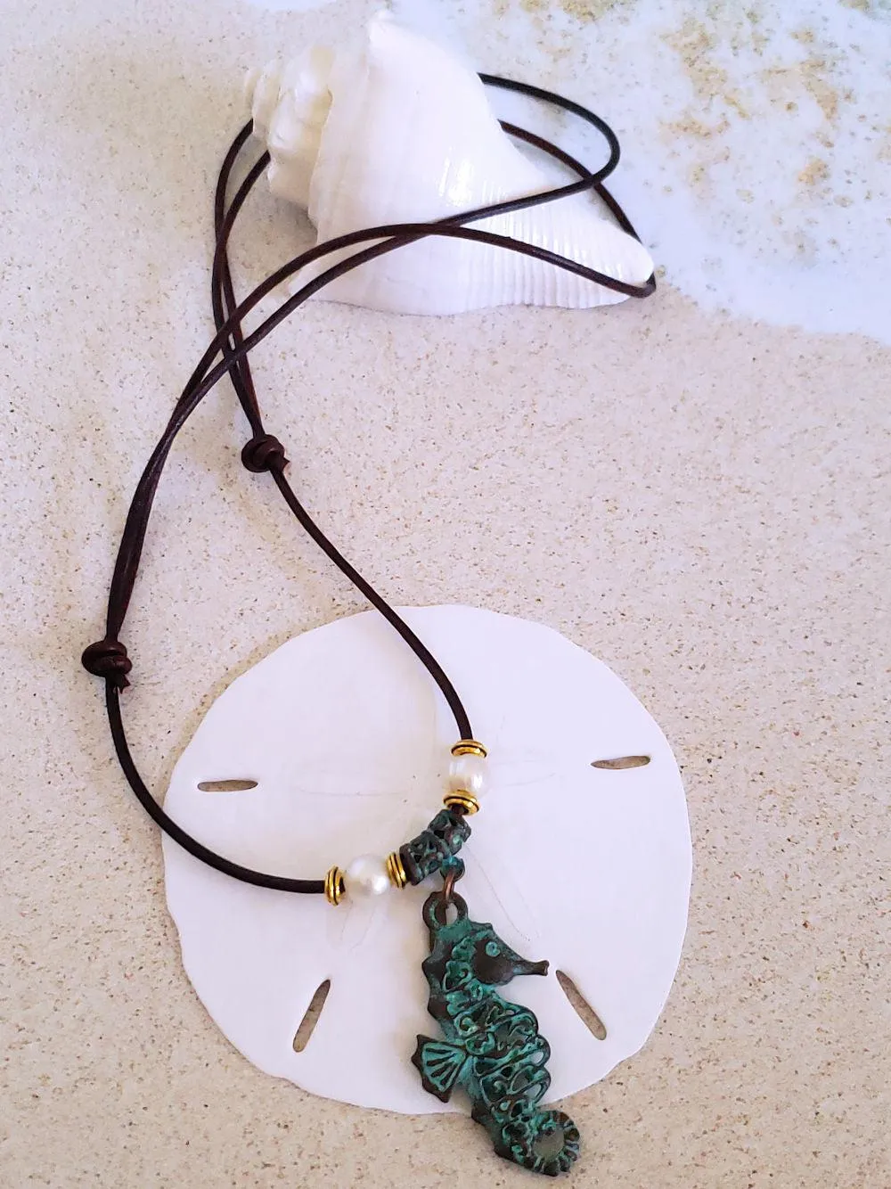 Seahorse Pendant Necklace- Antique Copper & Leather
