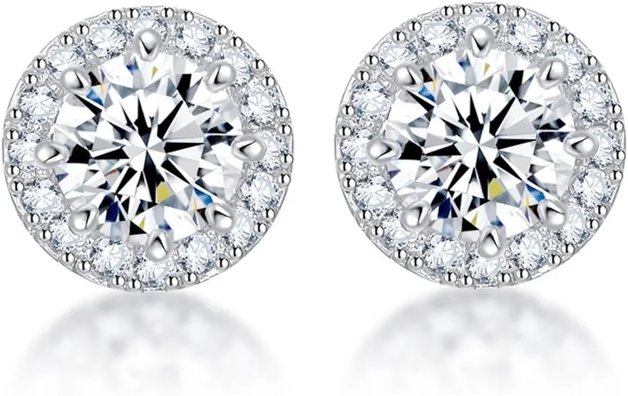 SENCLE S925 Sterling Silver with 18K White/Yellow Gold Plated Cubic Zirconia Halo Stud Earrings for Women