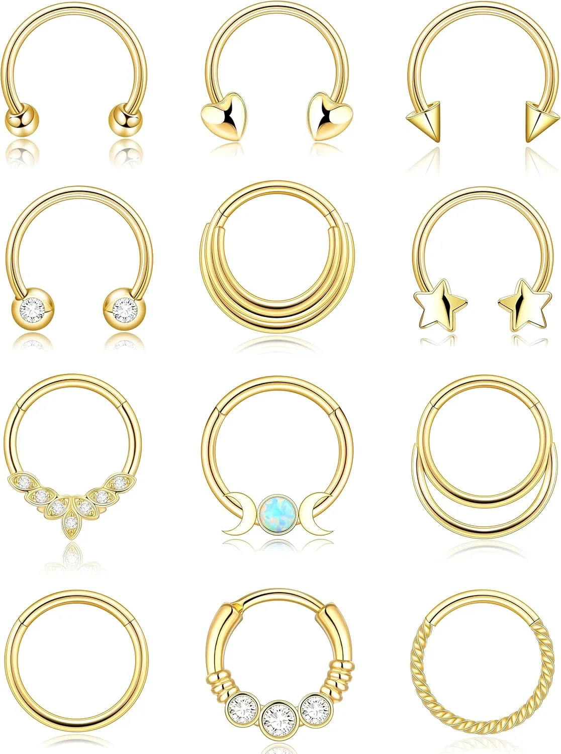 Septum Rings 16g Gold Plated Septum Piercing Nose Ring for Women Clicker Daith Piercings v
