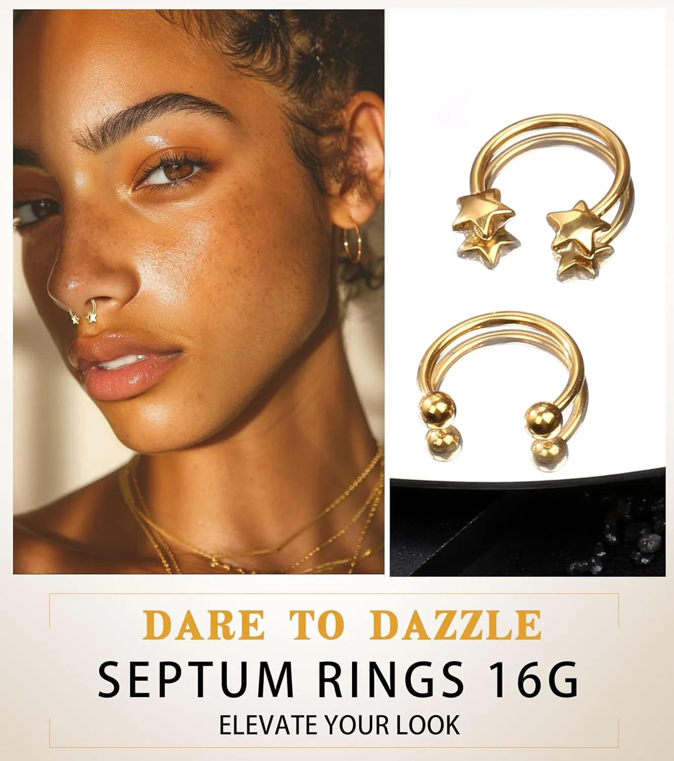 Septum Rings 16g Gold Plated Septum Piercing Nose Ring for Women Clicker Daith Piercings v