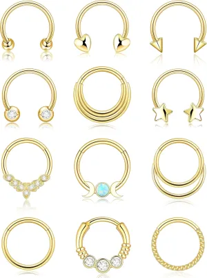 Septum Rings 16g Gold Plated Septum Piercing Nose Ring for Women Clicker Daith Piercings v