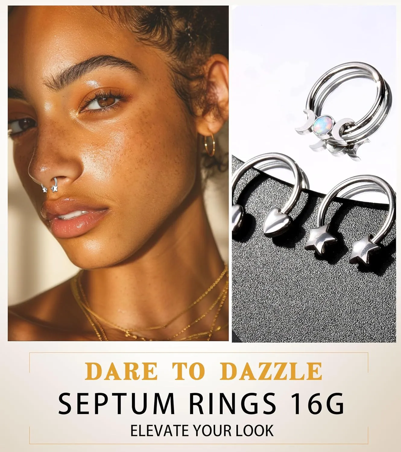 Septum Rings 16g Gold Plated Septum Piercing Nose Ring for Women Clicker Daith Piercings v