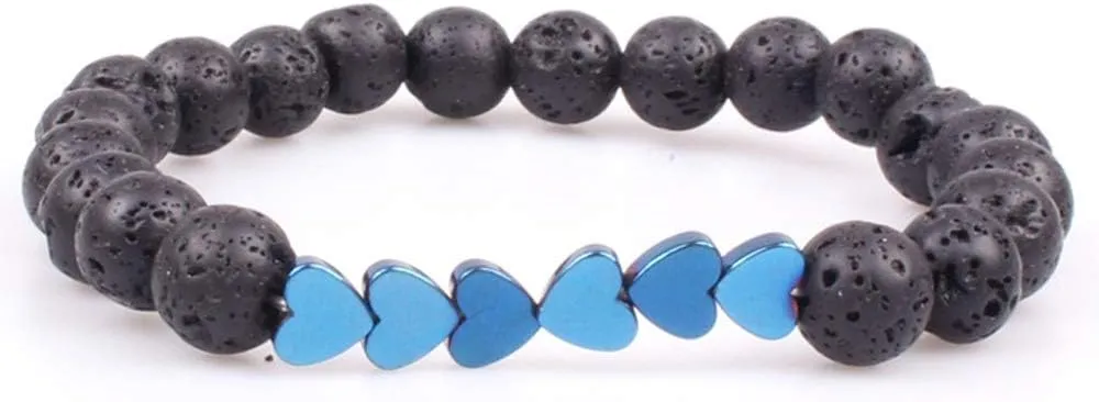 SEVENSTONE 8mm Lava Rock Bead Arrow Diffuser Natural Stone Bracelet Yoga Beads Elastic Jewelry Set for Women Men