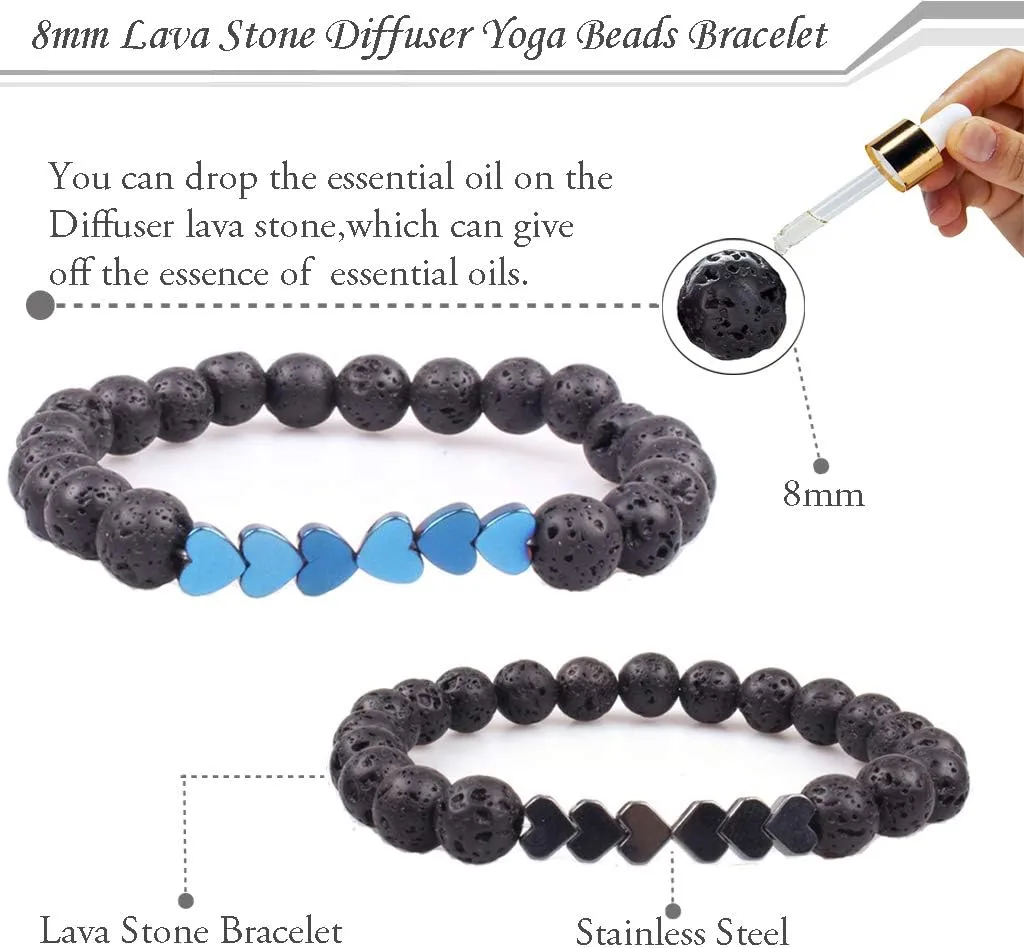 SEVENSTONE 8mm Lava Rock Bead Arrow Diffuser Natural Stone Bracelet Yoga Beads Elastic Jewelry Set for Women Men