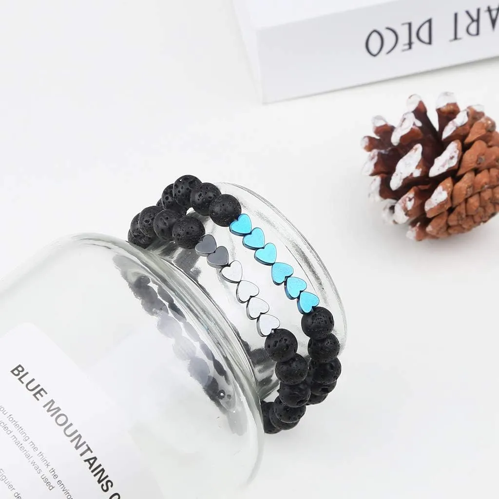 SEVENSTONE 8mm Lava Rock Bead Arrow Diffuser Natural Stone Bracelet Yoga Beads Elastic Jewelry Set for Women Men