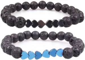 SEVENSTONE 8mm Lava Rock Bead Arrow Diffuser Natural Stone Bracelet Yoga Beads Elastic Jewelry Set for Women Men