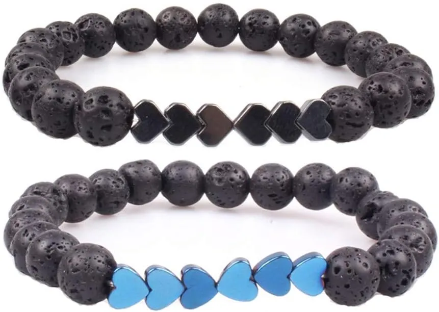 SEVENSTONE 8mm Lava Rock Bead Arrow Diffuser Natural Stone Bracelet Yoga Beads Elastic Jewelry Set for Women Men