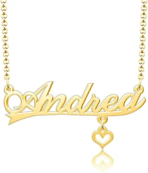 SexyMandala Personalized Name Necklace Custom Name plate Necklace Gold Love Heart Sterling Silver Pendant Necklace Gift for Women