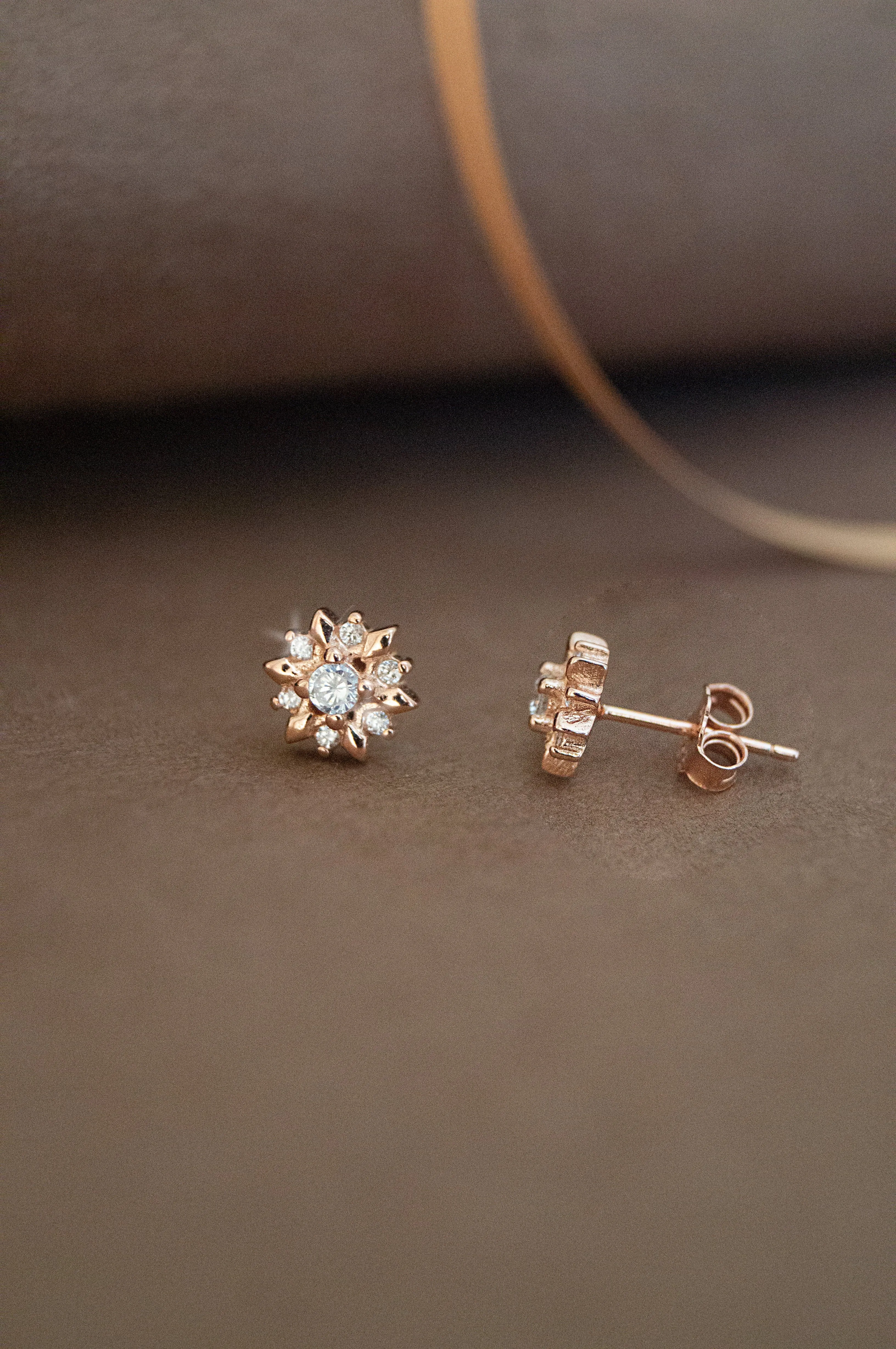 Shinning Flower Rose Gold Plated Sterling Silver Stud Earrings