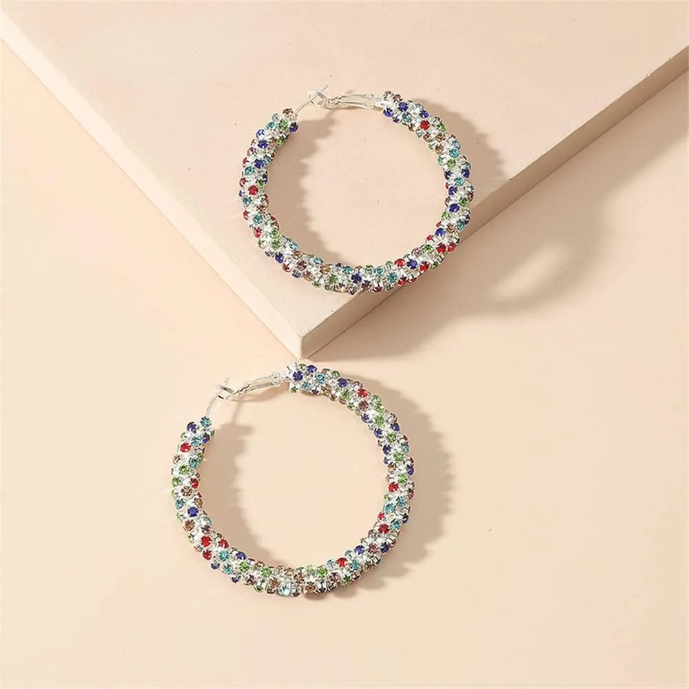 Shiny Big Hoop Earrings for Women Girls Boho Rhinestone Wrapped Hoops Dangle Huggie Earring Lightweight Comfortable Sparkle Wedding Christmas Birthday Jewelry Gifts 50mm