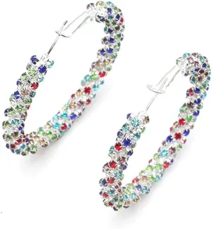 Shiny Big Hoop Earrings for Women Girls Boho Rhinestone Wrapped Hoops Dangle Huggie Earring Lightweight Comfortable Sparkle Wedding Christmas Birthday Jewelry Gifts 50mm