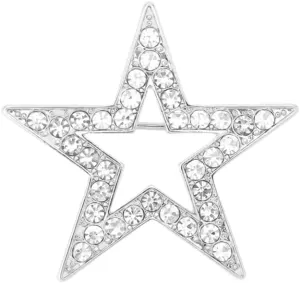 Shiny CZ Star Brooch for Women Girls Sparkling Crystal Hollw Five-Pointed Star Lapel Pins Badges Elegant Dress Boutonniere Corsage for Hat Bag Suit Dainty Accessories for Wedding Party