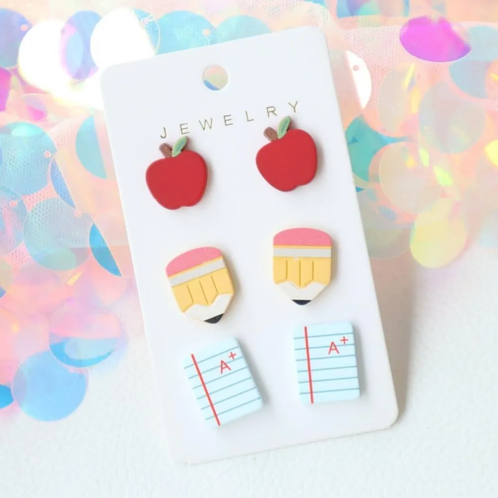 Shiny School-themed Teacher Earrings Glittering ABC Pencil Paint Palette Crayon Stud Earrings Set Graduation Back to School Gifts Teachers' Day Appreciation Jewelry