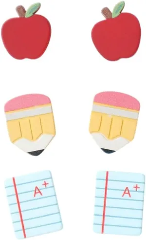 Shiny School-themed Teacher Earrings Glittering ABC Pencil Paint Palette Crayon Stud Earrings Set Graduation Back to School Gifts Teachers' Day Appreciation Jewelry