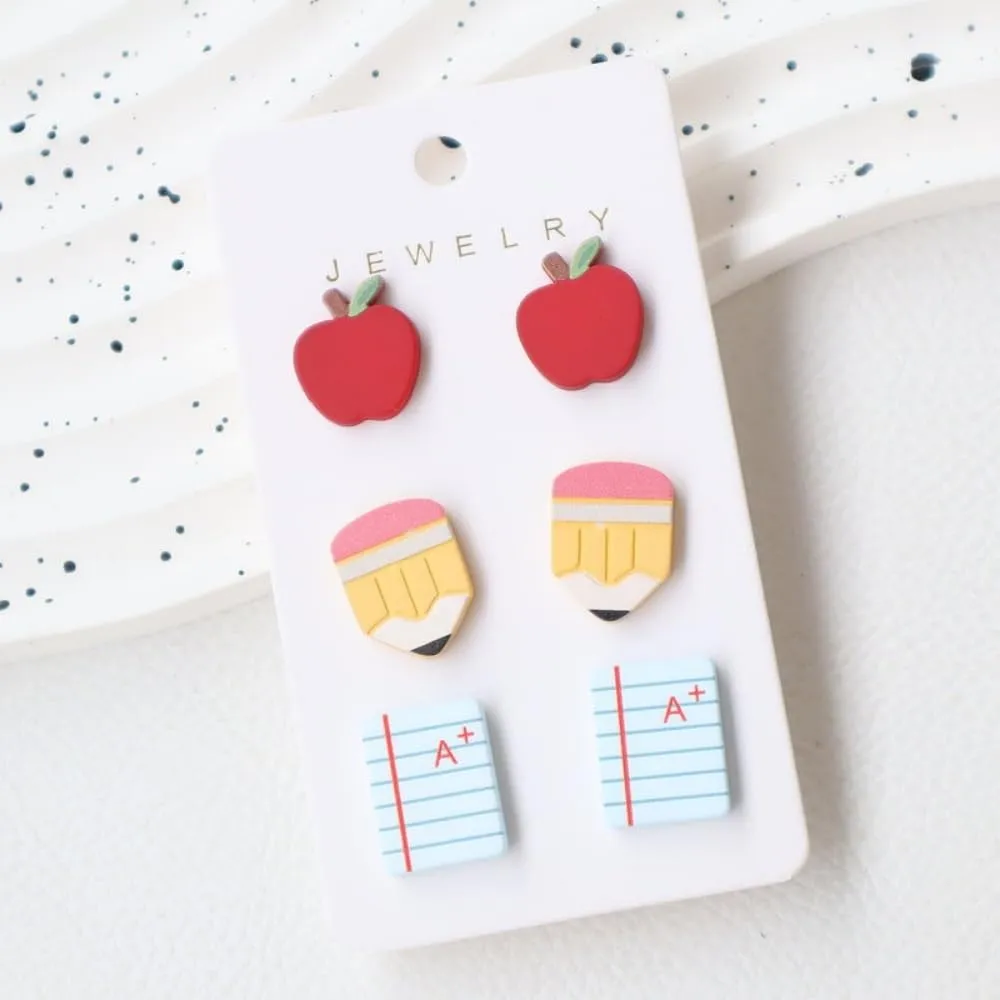 Shiny School-themed Teacher Earrings Glittering ABC Pencil Paint Palette Crayon Stud Earrings Set Graduation Back to School Gifts Teachers' Day Appreciation Jewelry