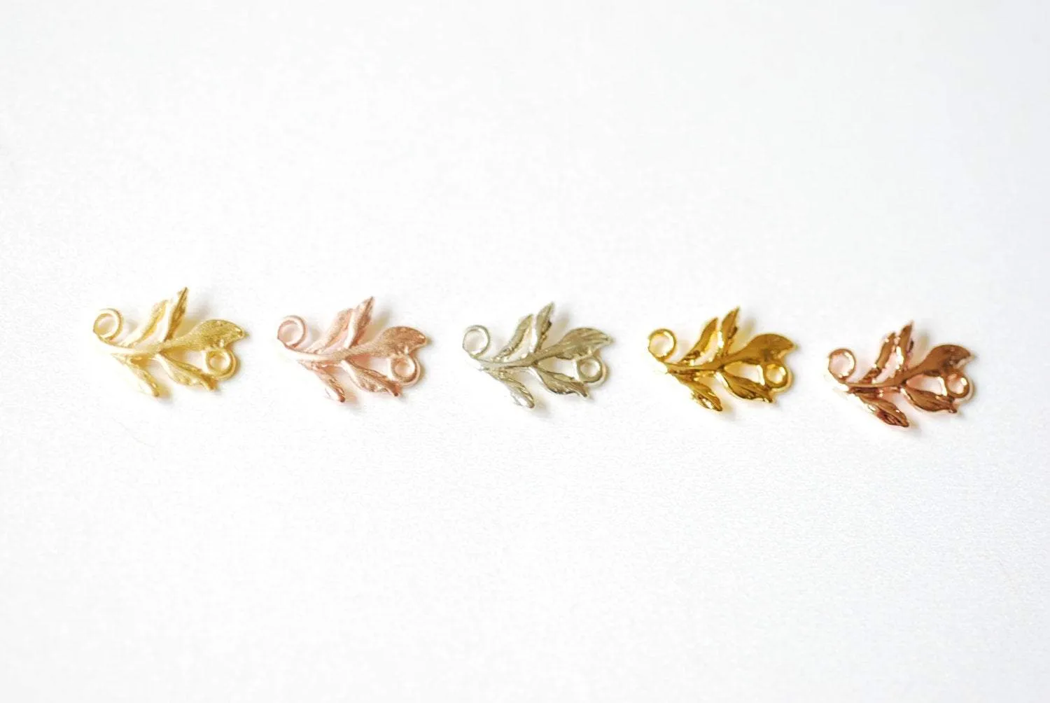 Shiny Wholesale Vermeil Gold Fern Leaf Charm Connector -18k gold plated over sterling silver, Vermeil Gold Flower Leaf Charm Connector