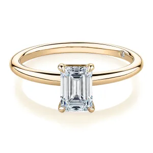 Signature Simulant Diamond 1.00 carat* emerald cut solitaire engagement ring in 14 carat yellow gold
