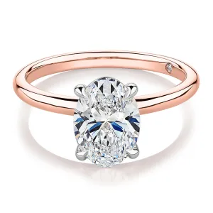 Signature Simulant Diamond 2.00 carat* oval solitaire engagement ring in 14 carat rose and white gold