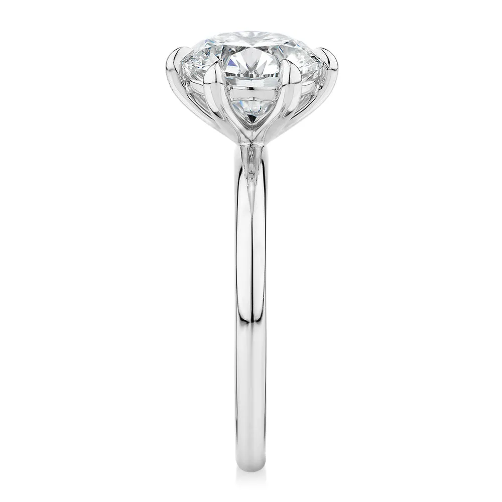 Signature Simulant Diamond 3.00 carat* round brilliant solitaire engagement ring in 14 carat white gold