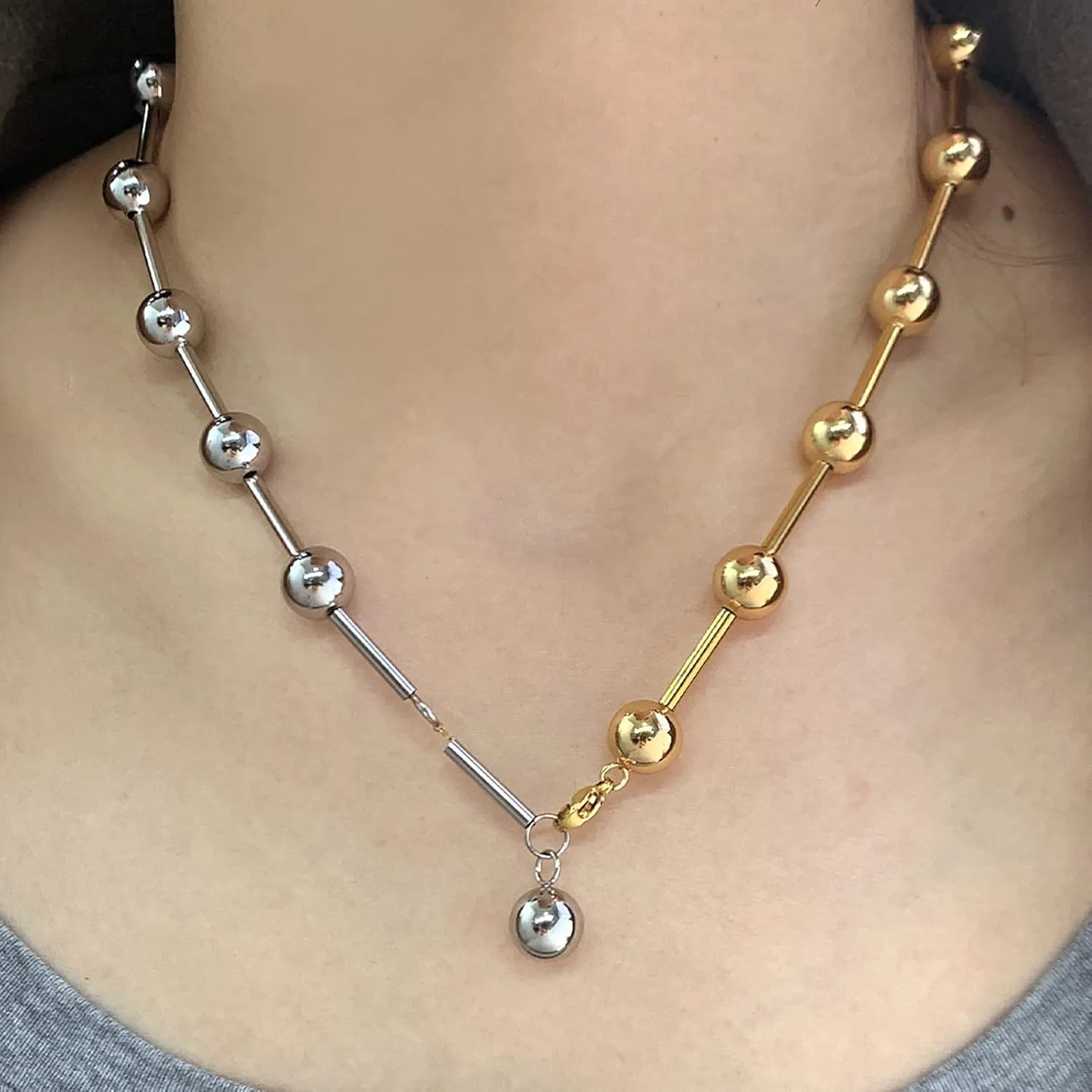 Silver and Gold Chain Necklace for Women Trendy Two Tone Simple Jewelry