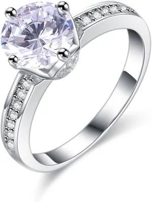 Silver Band Rings for Women Crystal Setting Statement Ring for Wedding Bride Bridesmaid Jewelry Gift