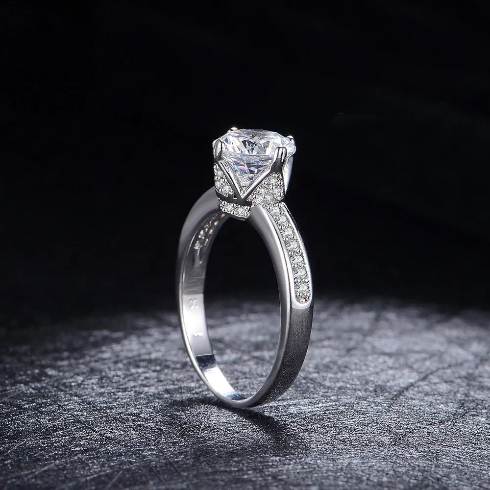 Silver Band Rings for Women Crystal Setting Statement Ring for Wedding Bride Bridesmaid Jewelry Gift