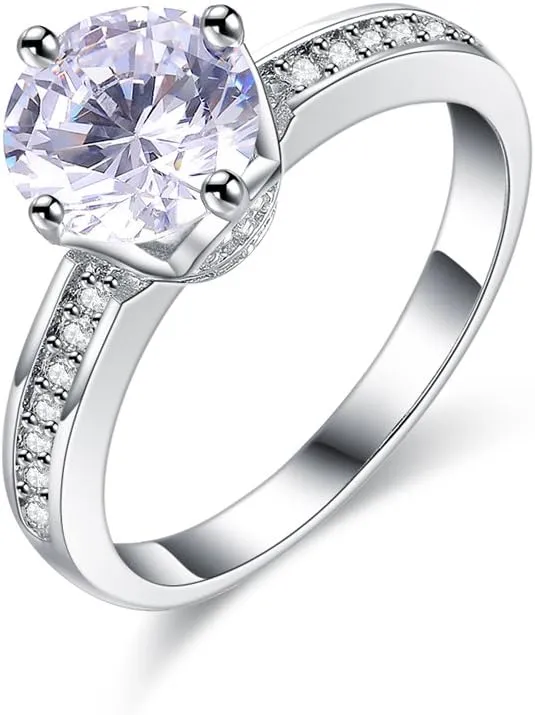 Silver Band Rings for Women Crystal Setting Statement Ring for Wedding Bride Bridesmaid Jewelry Gift