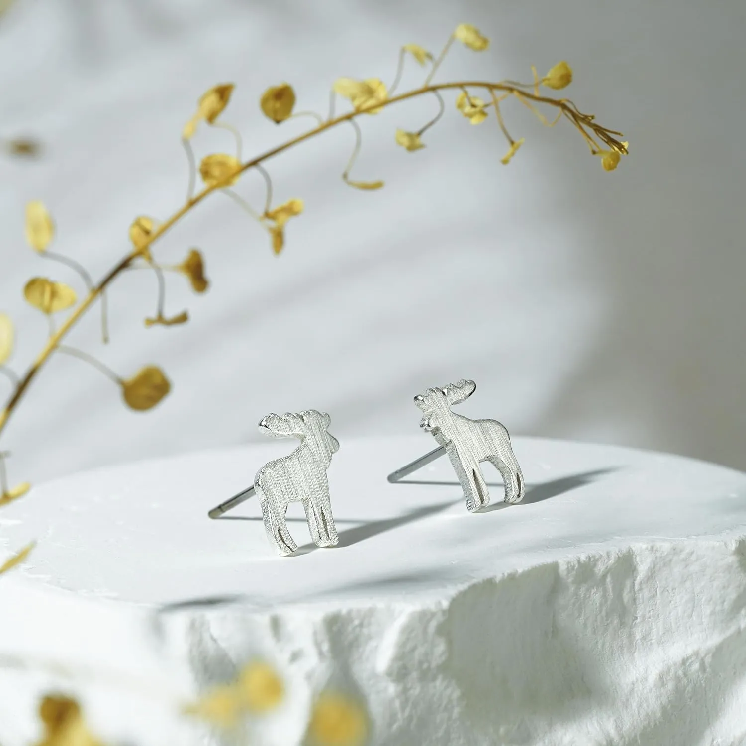 Silver Gold Plated Wildlife Bear Moose Elk Buffalo Earrings - Small Cute Animal Studs for Women & Teen Girls - Animal Jewelry Gift